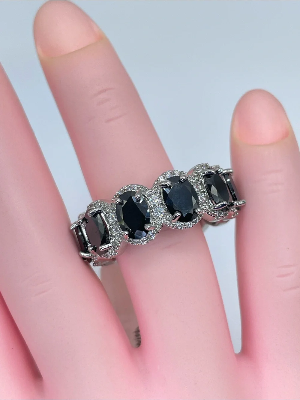 Swarovski Crystal Elements Black White Chunky Bold Eternity Ring Band Size 9